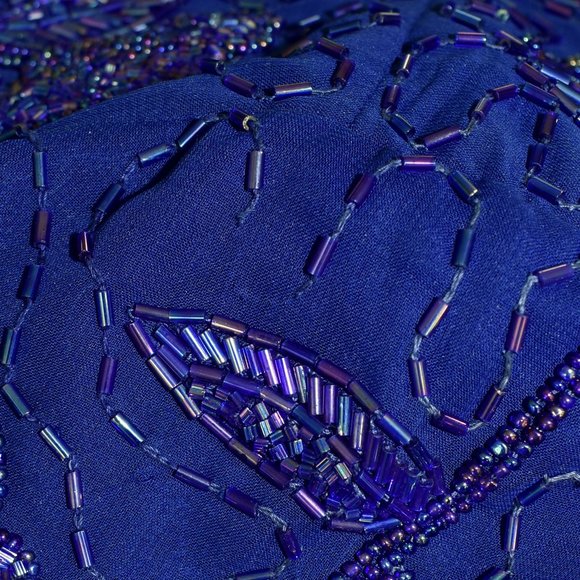 NWT LAWRENCE KAZAR Heavy Beaded Dress M Silk Floral Tiered Overlay Cocktail - Picture 7 of 7